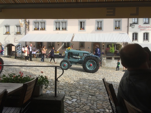 There was a cheese and cream festival on while we were in Gruyeres, and it included an old tractor exhibition. This one drove past us while we binged on melted cheese.