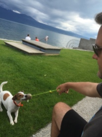 Luke made a friend on the shores of Lake Geneva