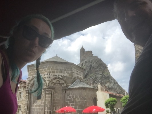 Ohhhhh, ancient church (960, in Le Puy-en-Velay, France). Selfie location: lil' church side cafe.