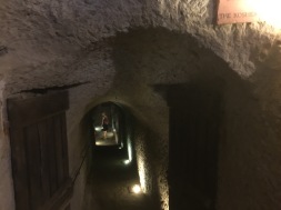 There were large underground rooms under the synagogue, built in the 1400's so that Jews could continue their religious activities while hiding from the persecution of the day. This tunnel leads to the kosher cellar.