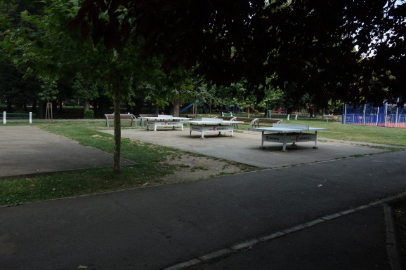 It's right across the street from this park! With ping pong tables!