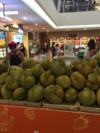 Jens took a few of us on a grocery shopping expedition to the mall, but none of us could afford anything. These durian smelled good, but would have broken the bank.