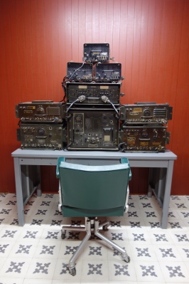 A radio command desk in the fortified basement